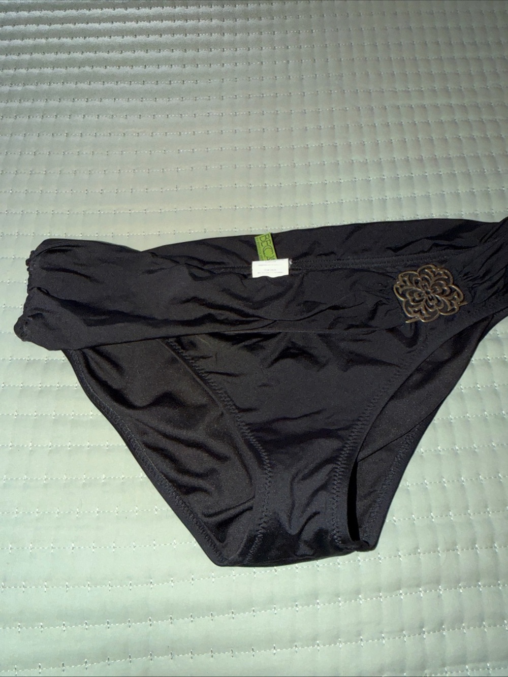 Becca By Rebecca Virtue Swim Bottom Womens 1X Black Bikini Gold Buckle Lined